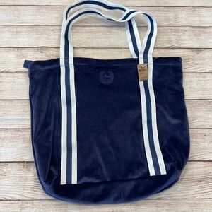 Victoria's Secret PINK Navy Blue Corduroy Tote Bag Zippered Striped Straps NEW‎